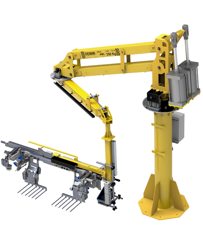 Soluciones industriales en grúas de brazo articulado para elevación y movimiento de cargas en líneas de producción y áreas de mantenimiento. Ingeniería a la medida, alta capacidad de carga y operación confiable para procesos industriales.